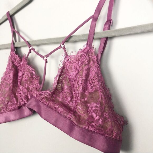 EXPRESS | Strappy Lace Unlined Bra Bralette Romance Pink - Purple Size Large - Picture 5 of 11